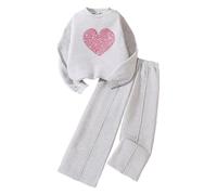 Verve Jelly Girls Kids Tracksuit Set Heart Print Long Sleeve Sweatshirt Pullover Tops Jogger Sweatpants Sports Activewear Set Grey 150 9-10 Years