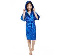 Verve Jelly Girls Robes Solid Color Hooded Bathrobe for Kids Boys Silk Kimono Robe Bathrobes Dressing Gown Blue 130 7-8 Years