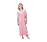 Verve Jelly Girls' Short Sleeve Nightgown Solid Color Ruffle Princess Sleepshirts Nightshirts Pajamas Nightgown Pink 150 10-12 Years