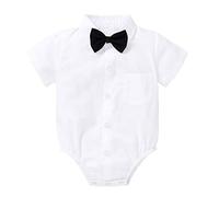 Verve Jelly Infant Baby Boy Shirt Short Sleeve Button Down Romper Bow Tie Bodysuit Summer Jumpsuit One Piece Outfit Clothes White 0-3 Months