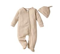 Verve Jelly Infant Newborn Baby Girl Boy Zipper Sleeper Footed Romper Bodysuit Long Sleeve One Piece Outfit Clothes with Hat Beige 90 12-18 Months