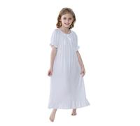 Verve Jelly Kids Baby Girls Cotton Vintage Victorian Nightie Short Sleeve Nightgowns Bowknot Princess Nightdress Robes Short Sleeve White 150 10-12 Years