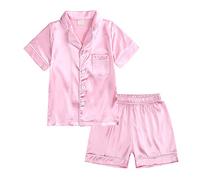 Verve Jelly Kids Toddler Baby Girl Boy Satin Pajamas Set Short Sleeve Button-Down Pajama Shirt Top+Pants Bottoms Outfits 150 Style B Pink 10-11 Years