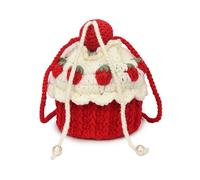 Verve Jelly Knitted Strawberry Purse Crochet Crossbody Bag with Drawstring Fruit Shape Shoulder Handbag for Daily Use Party Travel