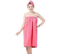 Verve Jelly Ladies Towel Wrap, Cotton Highly Absorbent Sarong Towel with, Solid Color Adjustable Sleeveless Dress for Shower Spa Sauna Beach Gym Rose Red 01