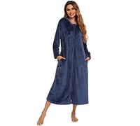 Verve Jelly Long Hooded Bathrobe for Womens Flannel Soft Fleece Robes Winter Warm Housecoat Nightgown Pajamas Navy Blue XXL