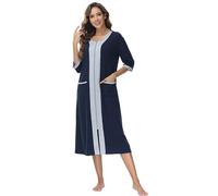 Verve Jelly Long Hooded Zipper Bathrobe for Womens Solid Color Robes Winter Warm Housecoat Nightgown Pajamas with Pockets Navy Blue XL