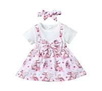 Verve Jelly My First Easter Day Outfits Toddler Baby Girls Ruffle Long Sleeve Tutu Skirts Bunny Print Tulle Princess Dress Summer Clothes Set Pink 6-9 Months