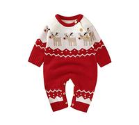 Verve Jelly Newborn Baby Boys Girls Knitted Romper Reindeer Jumpsuit Christmas Overall Sweater Long Sleeve One Piece Jumpsuit Pajamas Set Red 1 90 6-12 Months