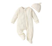 Verve Jelly Newborn Baby Girl Boy Footie Romper Solid Color One Piece Jumpsuit Long Sleeve Bodysuit Pajamas Fall Outfit Clothes with Hat