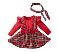 Verve Jelly Newborn Baby Girl Christmas Romper Dress Lace Ruffle Long Sleeve Tutu Bodysuit Xmas Outfit + Headband My First Christmas Clothes Red 9-12 Months
