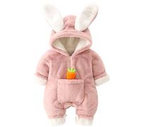 Verve Jelly Newborn Baby Girl Clothes Bunny Romper Bunny Long Sleeve Romper Solid Infant Jumpsuit Fall Winter Baby Clothes Outfits Pink 90 9-12 Months