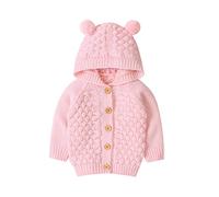 Verve Jelly Newborn Baby Girls Boys Knitting Long Sleeve Hooded Sweater Cartoon Bear Ear Cardigan Outerwear Pink