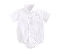 Verve Jelly Newborn Baby Romper Solid Color Short Sleeve Button Down Shirt Bodysuit Jumpsuit Infant Boys Summer Clothes Outfit White 0-6 Months