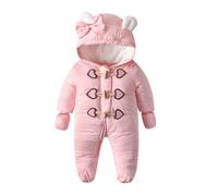 Verve Jelly Newborn Baby Thermal Winter Romper Coat Cute Bear Ear Zipper Hooded Footless Jacket Snowsuit with Gloves Pink 80 9-12 Months