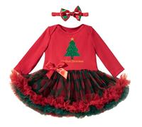 Verve Jelly Newborn Christmas Outfit Baby Girl Long Sleeve Romper Dress Infant Ruffle Long Sleeve Bodysuit My 1st Christmas Clothes with Headband Red C 3-6 Months