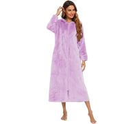 Verve Jelly Robe for Women Velour Zipper Robe Long Sleeves Housecoat Full Length Loungewear Long Bathrobe with Pockets Light Purple M