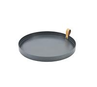 Verve Jelly Round Plate Serving Tray with PU Handle Perfume Jewellry Display Tray Decorative Platter for Coffee Table Vanity Counter Bathroom Bar Club Lounge Accessory,10.2 * 10.2 * 1.0in,Dark Grey