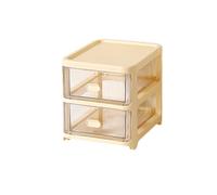 Verve Jelly Small Plastic Storage Drawers Stackable Storage Box with 2 Compartments Drawers Organiser for Desk Storage, Makeup Storage Bathroom Organization Accessories, Yellow, 2 Layers