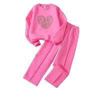 Verve Jelly Toddler Girls 2pc Tracksuit Sweatsuits Sets Heart Print Pullover Sweatshirt and Athletic Pants Clothing Sets for Kids Girls Rose Red 140 8-9 Years