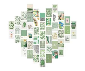 Verve Jelly Wall Collage Kit 50Pcs Green Botanical Photo Posters Collections Danish Pastel Aesthetic Pictures Single Sided Collage Print Kits for Teens Bedroom Dorm Wall Decor