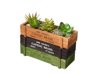 Verve Jelly Windowsill Planters Box 3 Pcs Wooden Succulents Plant Pot Retro Rectangle Flower Plant Container for Bay Window Kitchen Shelf