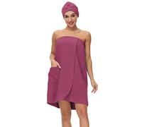 Verve Jelly Women Bath Wrap Towel for Spa Shower Adjustable Robe Strapless Bathing Towel Soft Microfiber Bathrobes Wrap with Hair Turban