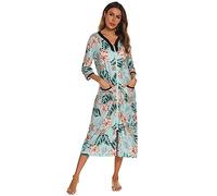 Verve Jelly Women Robes Zipper Front Half Sleeve Full Length Housecoat with Pockets Loungewear Floral Print Green S