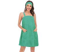 Verve Jelly Women Shower Wrap Lightweight Spa Bathrobe Comfortable Bath Towels Body Wrap with Adjustable Headband Towel Set Green L