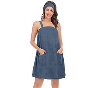 Verve Jelly Women Wrap Towel Robe Spa Bathrobe Set Adjustable Bath Shower Cover-up Dressing Nightgown with Headband Spa Body Wrap Blue Grey XL