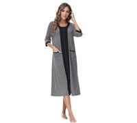 Verve Jelly Women Zipper Bathrobe 3/4 Sleeve House Dress Full Length Solid Color Duster Housecoat with Pockets Grey M