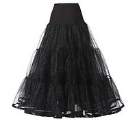 Verve Jelly Women's ankle length petticoats long wedding petticoat briefs crinoline underskirt for prom evening wedding dress, black, S-M