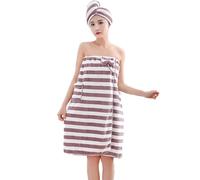 Verve Jelly Womens Bathrobe Hair Towel Set Quick Dry Absorbent Bathing Skirt Microfiber Coral Shower Dress SPA Wrap Set with Pockets