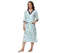 Verve Jelly Women's Floral Print Robe Half Sleeve Zipper Nightgown Soft Housecoat with Pocket House Dress Green 2 XL