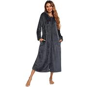 Verve Jelly Womens Fuzzy Plush Long Hooded Robe Full Length Flannel Fleece Bathrobe Warm Housecoat Zipper Front Nightgown Grey S