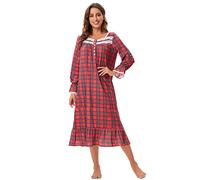 Verve Jelly Women's Nightdress Crew Neck Long Sleeve Nighties Cute Ruffle Nightshirt Plaid Nightgown Nightwear Christmas Pajamas Plaid Red L
