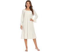 Verve Jelly Women's Nightgown Cotton Nightdress Nightwear Ruffle Long Sleeve Victorian Vintage Lounge Dress White 3XL