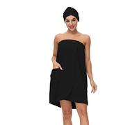 Verve Jelly Women's Towel Wrap Bathrobe Cotton Spa Towels Robe with Adjustable Closure Gym and Shower Black XL