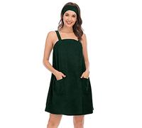 Verve Jelly Women's Towel Wrap for Spa Shower Adjustable Bath Towel Wrap with Headband Cotton Bath Skirt with Strap Terry Bathrobe Navy Green XXL