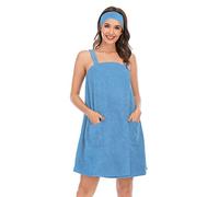 Verve Jelly Women's Towel Wrap for Spa Shower with Straps Highly Water Absorbent Cotton Shower Towel Wrap Light Blue