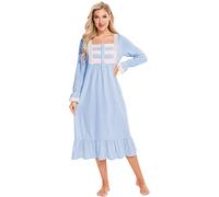 Verve Jelly Women's Victorian Nightgown Long Sleeve Princess Vintage Night Dress Nursing Nightgown Women's Maternity Dress Light Blue 3XL