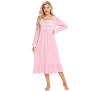 Verve Jelly Women's Victorian Nightgown Loungewear Long Sleeve Vintage Breastfeeding Maternity Labor Delivery Gown Hospital Nightgown Pink S