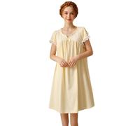 Verve Jelly Women's Victorian Nightgown Princess Cotton Short Sleeve Loungewear Nightdress Yellow L