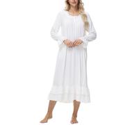 Verve Jelly Women's Vintage Nightgowns Nightdress Long Sleeve Victorian Loungwear Leisure Nighties B-White 3XL