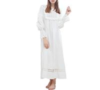 Verve Jelly Women's Vintage Victorian Nightgowns Long Sleeve Cotton Pajamas for Women Plus Size Princess Nightdress White 2XL