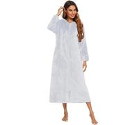 Verve Jelly Women's Zip Up Robe Fleece Bathrobe Long Zipper Lounger Warm Housecoat Full Length Nightgown with Pockets Light Grey S
