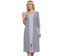 Verve Jelly Women's Zipper Robe 3/4 Sleeves Housecoat Full Length Nightgown Soft Loungewear Robe with Pockets Stripe Navy Blue S