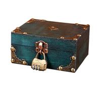 Verve Jelly Wooden Treasure Chests,Retro Storage Jewelry Box,Decorative Keepsakes Box Small Trinket Box with Lock,Rectangle Treasure Organizer for Bedroom Living Room Decoration,5.9x4.7x2.8in