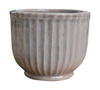 Verve Painted Grey Ribbed Clay Plant Pot (Dia) 27Cm, (H)23Cm, 5L