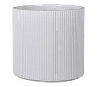 Verve Painted White Ribbed Ceramic Plant Pot (Dia) 16Cm, (H)16Cm